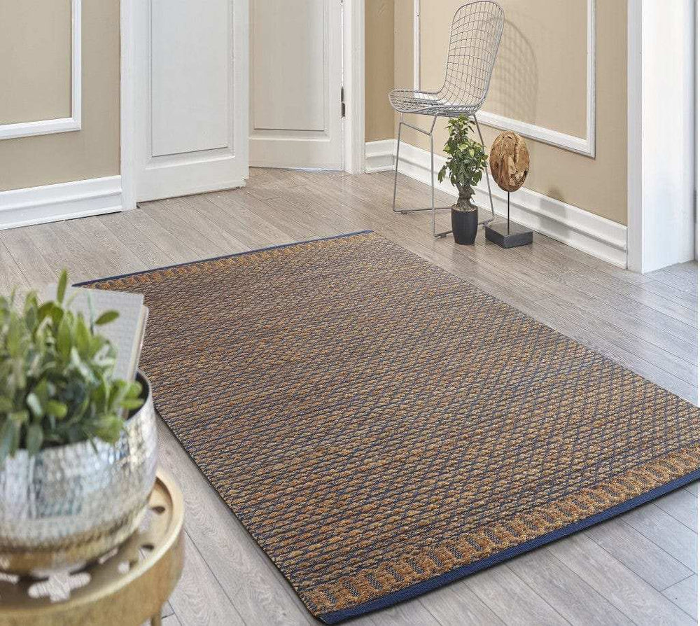 5' X 8' Tan and Blue Detailed Lattice Area Rug - Homeroots - Flyclothing LLC