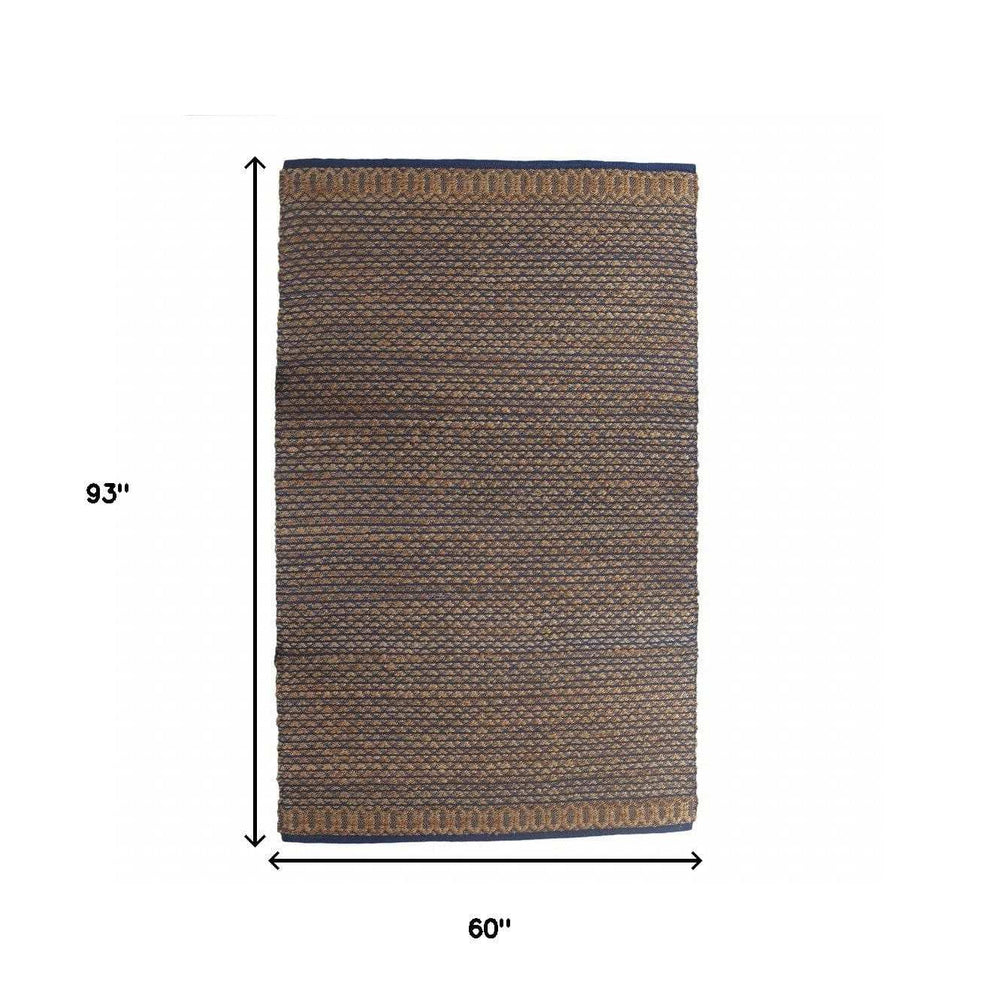 5' X 8' Tan and Blue Detailed Lattice Area Rug - Homeroots - Flyclothing LLC