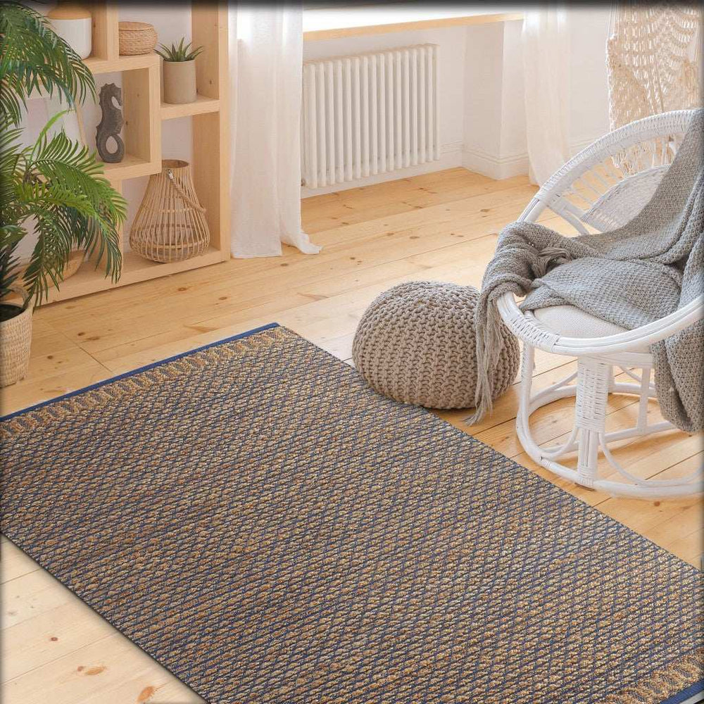 8' X 10' Tan and Blue Detailed Lattice Area Rug - Homeroots - Flyclothing LLC