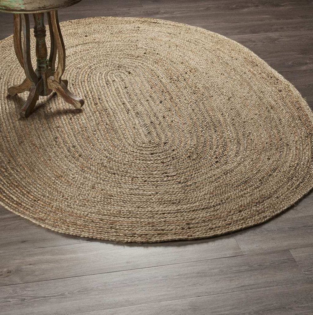 9’ Brown Oval Shaped Jute Area Rug - Homeroots - Flyclothing LLC