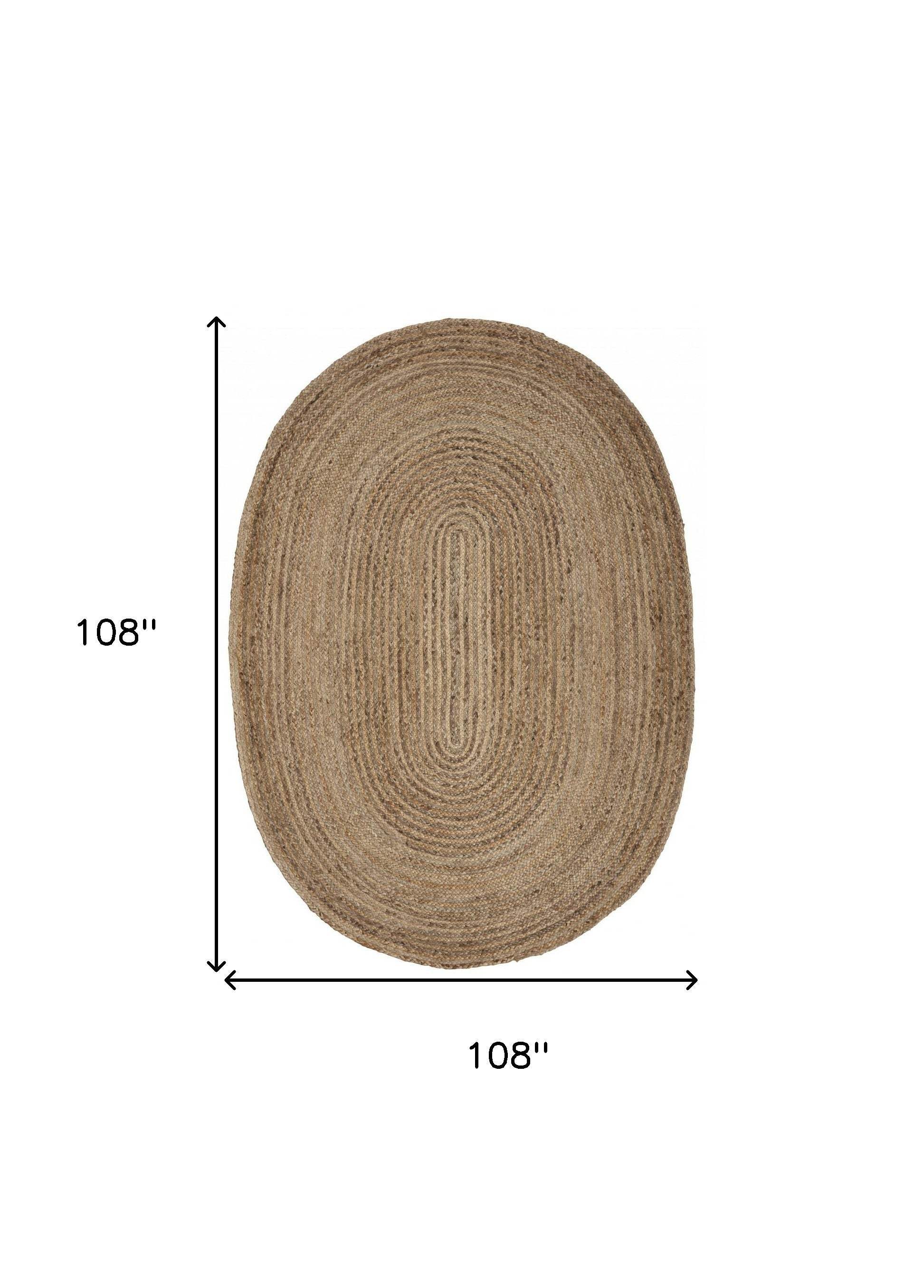 9’ Brown Oval Shaped Jute Area Rug - Homeroots - Flyclothing LLC