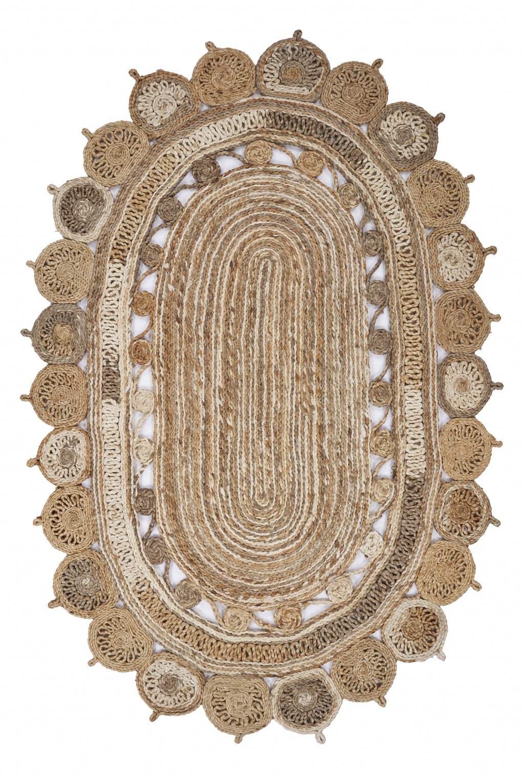 7' Natural Round Hand Braided Area Rug - Homeroots - Flyclothing LLC
