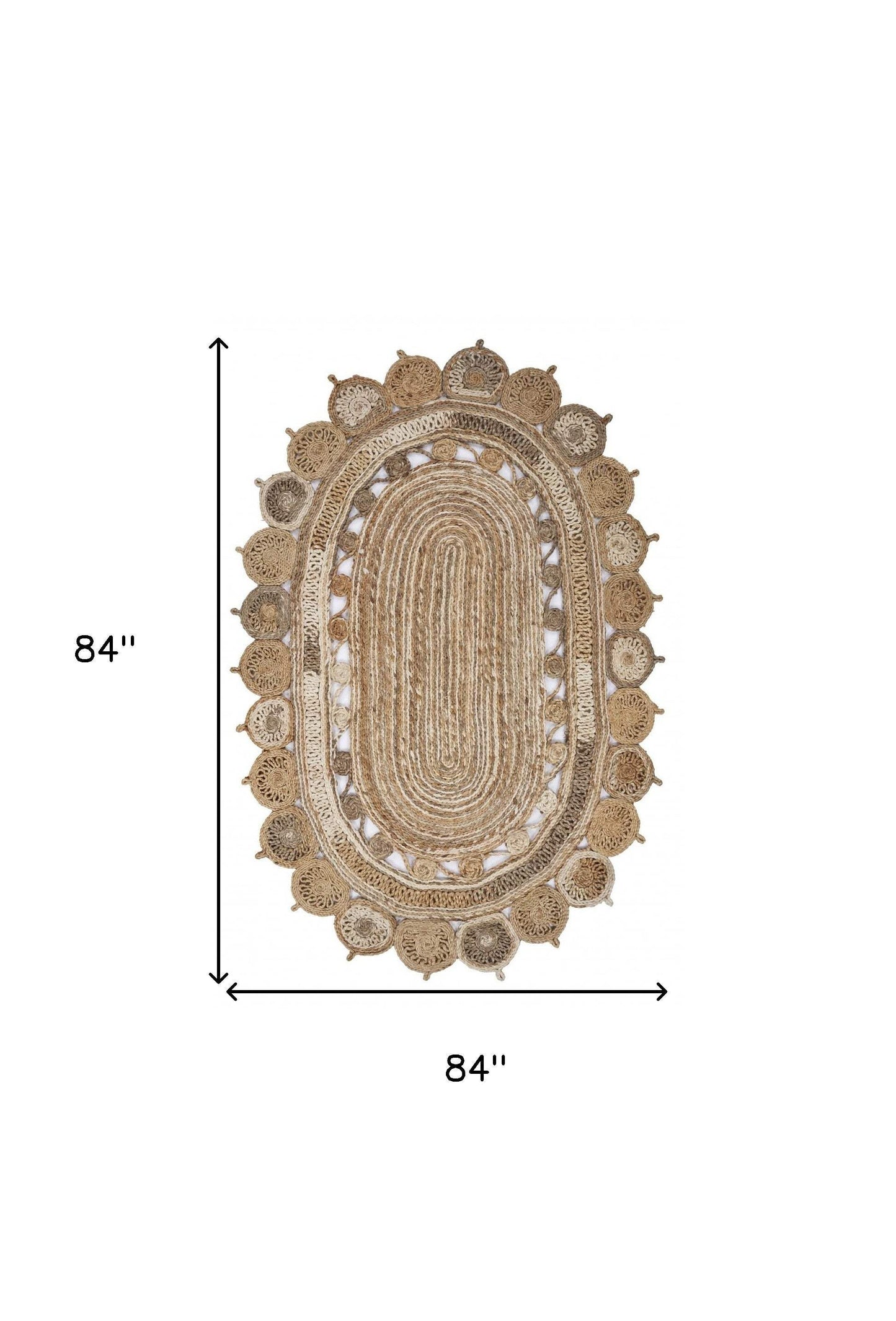 7' Natural Round Hand Braided Area Rug - Homeroots - Flyclothing LLC