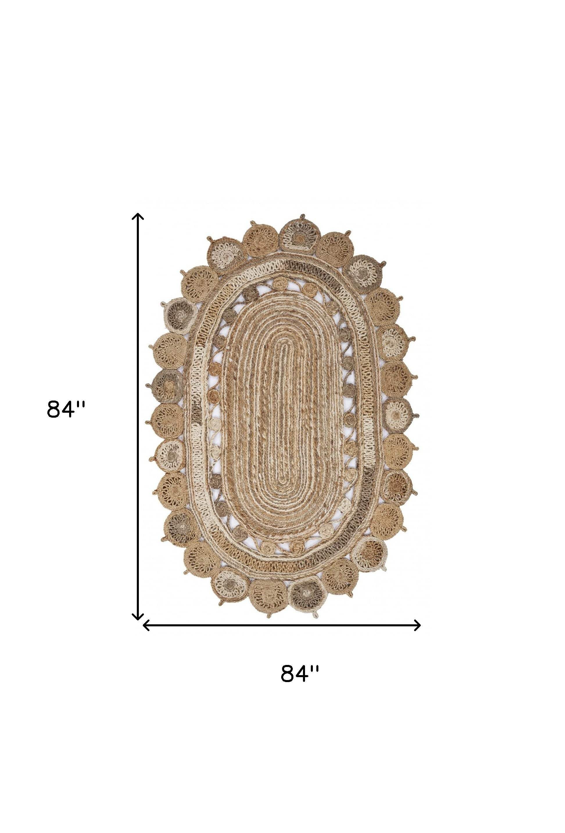 7' Natural Round Hand Braided Area Rug - Homeroots - Flyclothing LLC