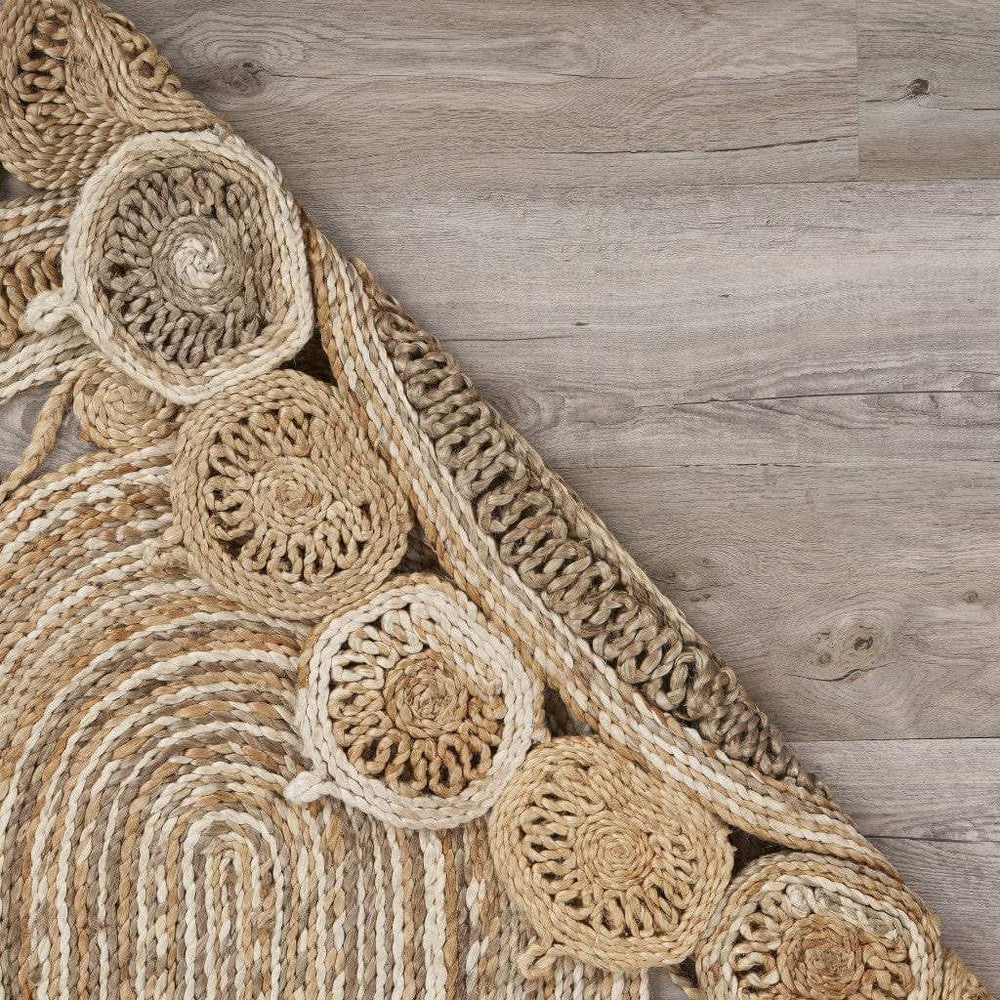 7' Natural Round Hand Braided Area Rug - Homeroots - Flyclothing LLC