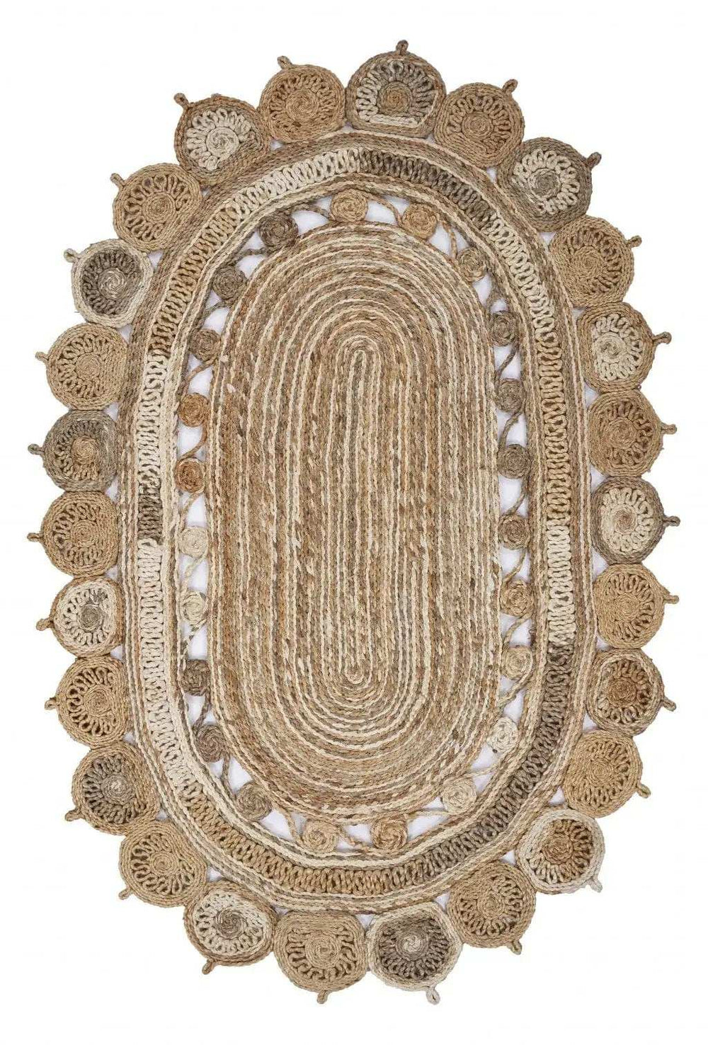 9' Natural Round Hand Braided Area Rug - Homeroots - Flyclothing LLC