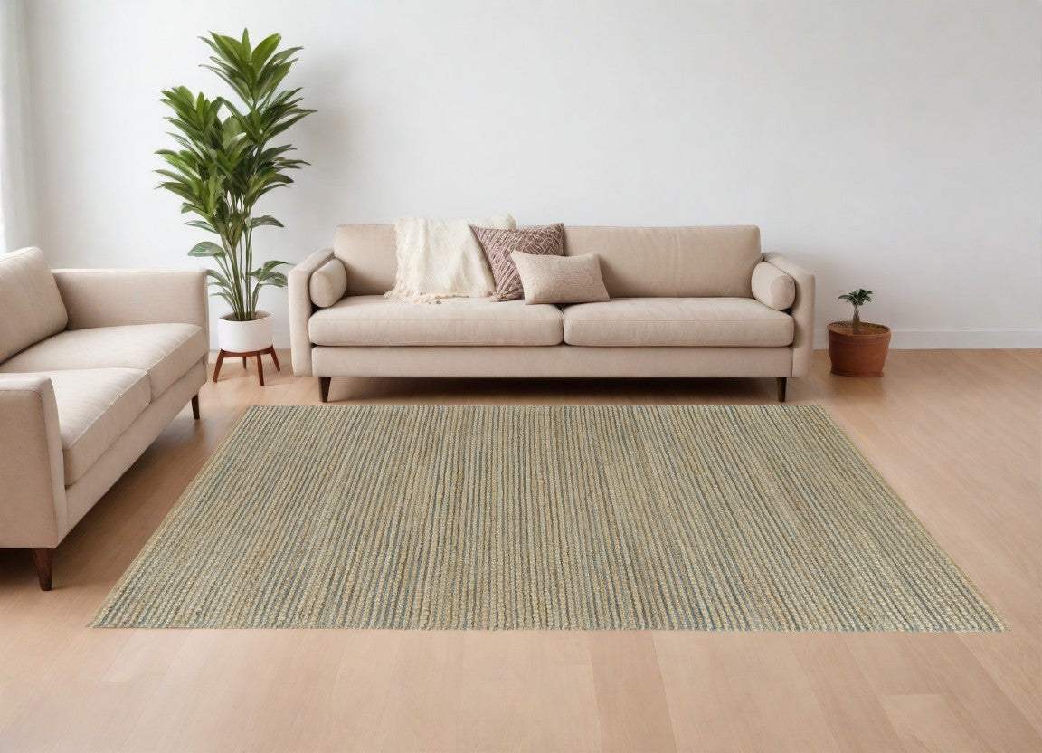 9' X 12' Tan and Blue Undertone Striated Area Rug - Homeroots - Flyclothing LLC