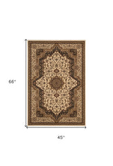 4' X 6' Black and Ivory Oriental Power Loom Area Rug