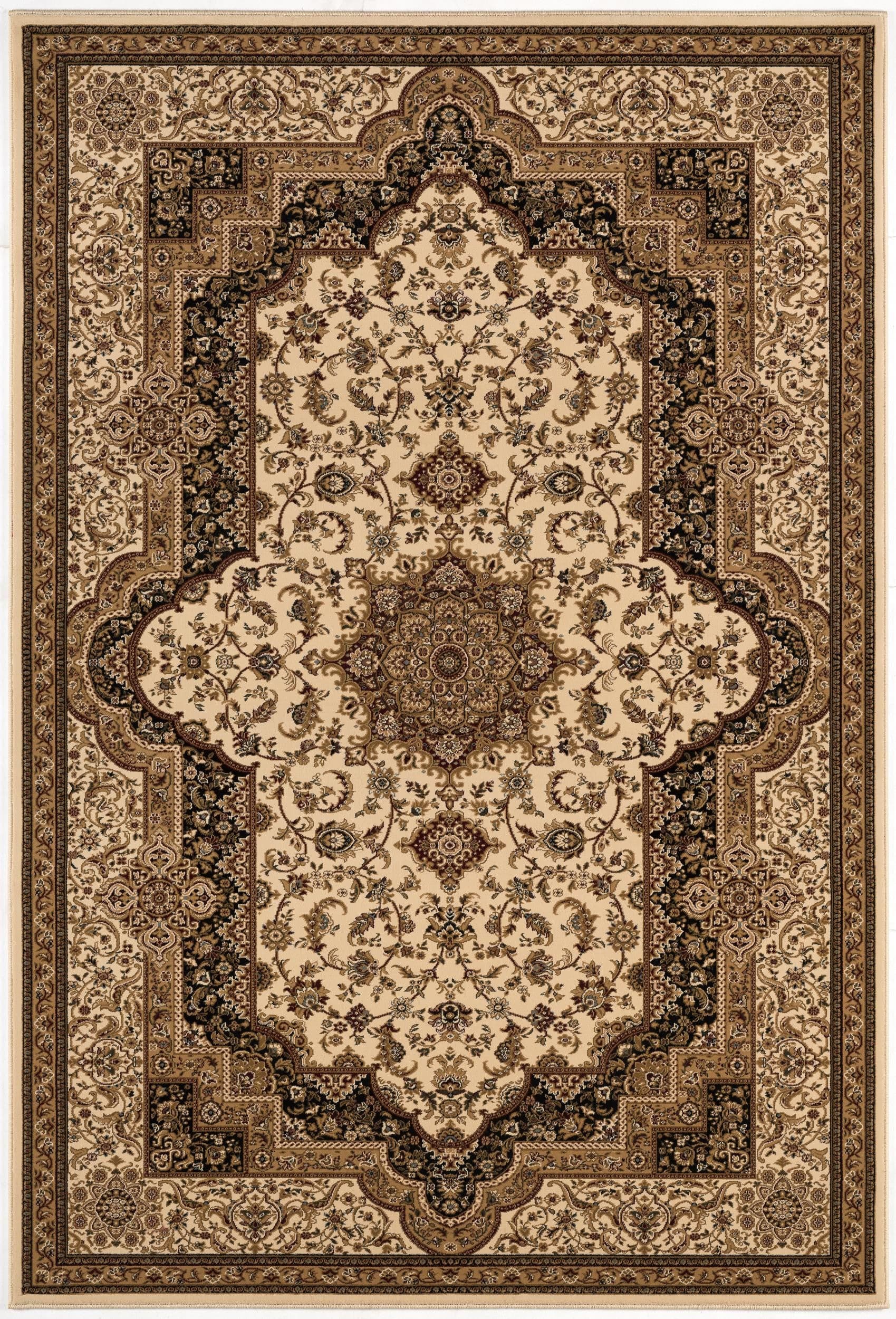 5' X 8' Black and Ivory Oriental Power Loom Area Rug - Homeroots