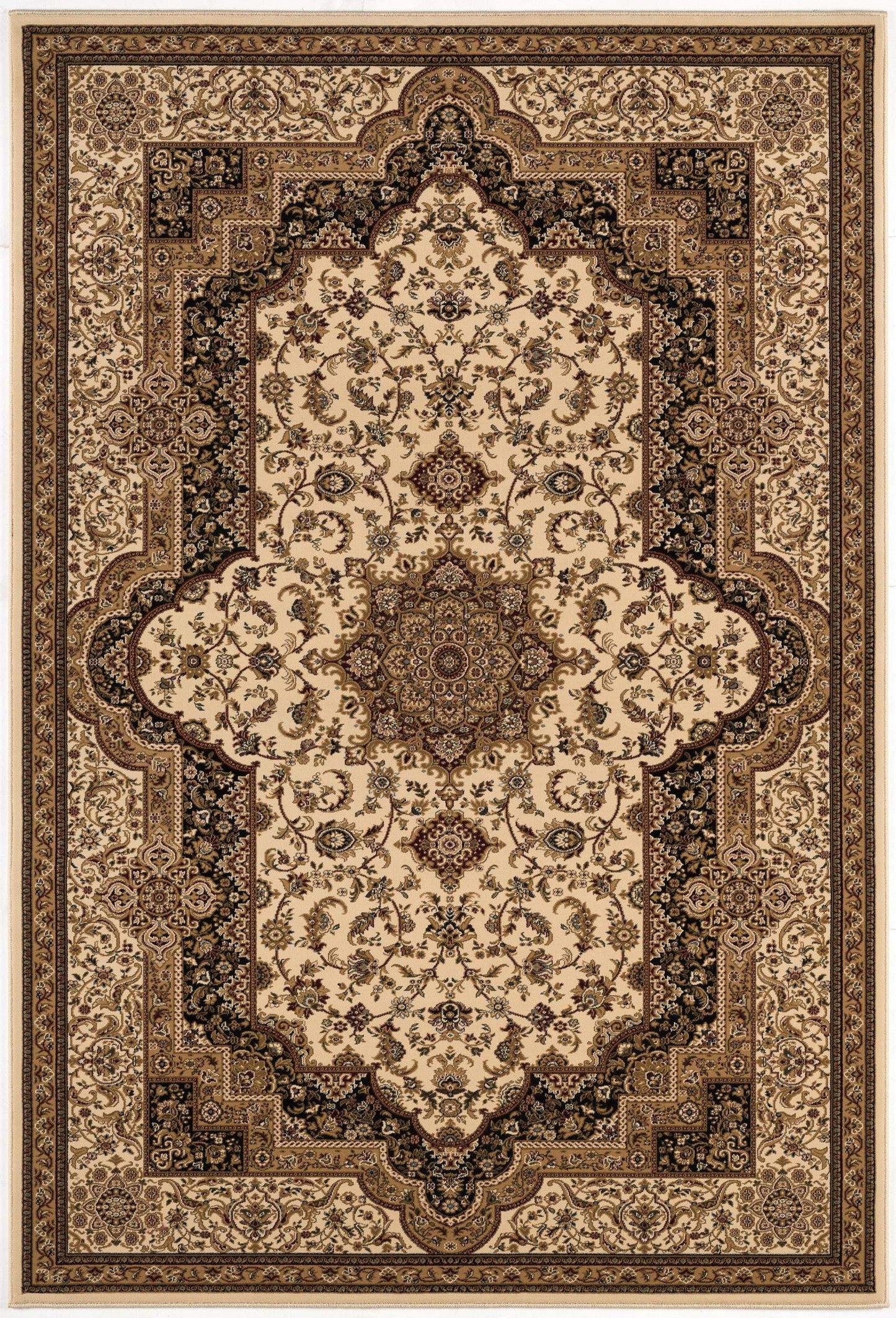 5' X 8' Black and Ivory Oriental Power Loom Area Rug - Homeroots - Flyclothing LLC