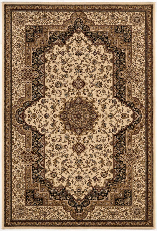 5' X 8' Black and Ivory Oriental Power Loom Area Rug - Homeroots