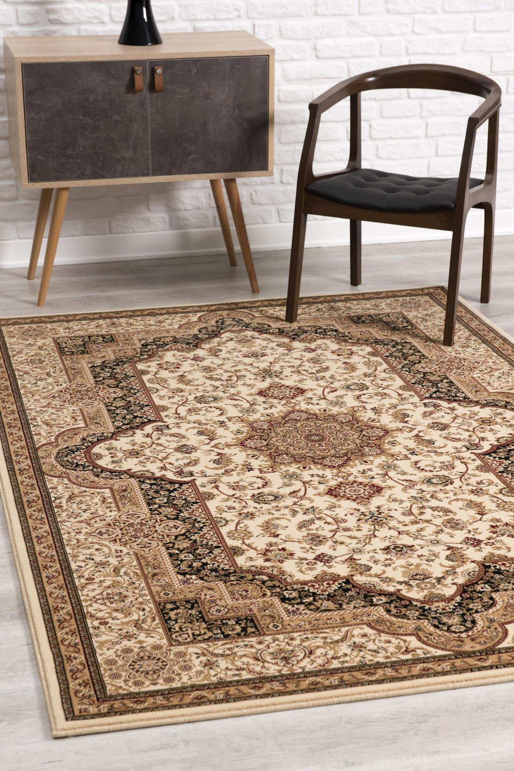 5' X 8' Black and Ivory Oriental Power Loom Area Rug - Homeroots - Flyclothing LLC