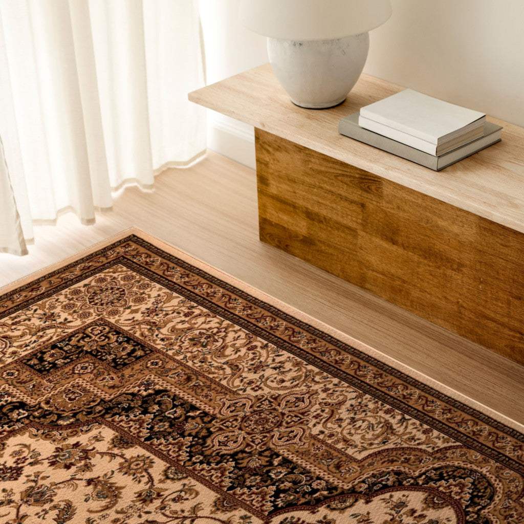 5' X 8' Black and Ivory Oriental Power Loom Area Rug - Homeroots - Flyclothing LLC