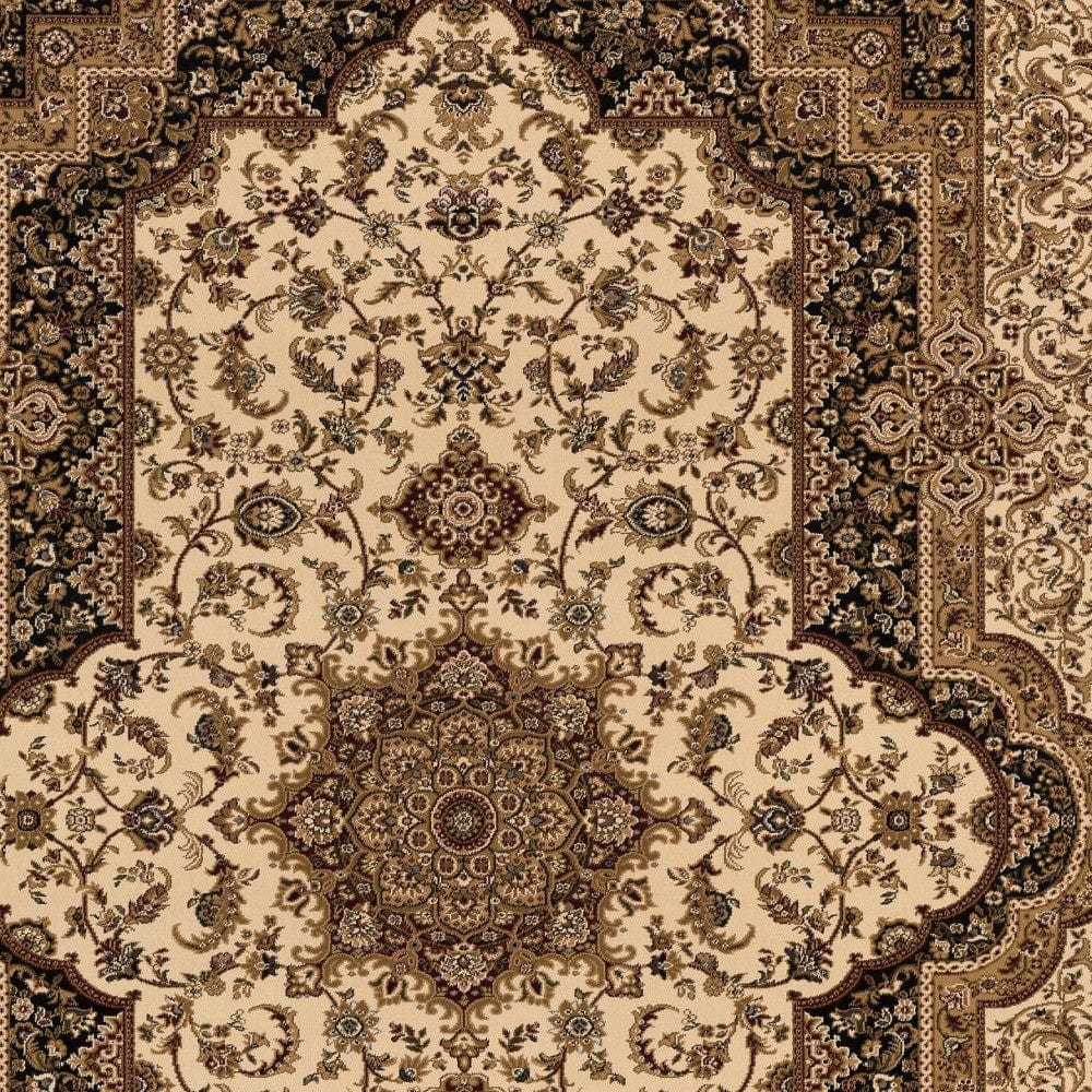 5' X 8' Black and Ivory Oriental Power Loom Area Rug - Homeroots