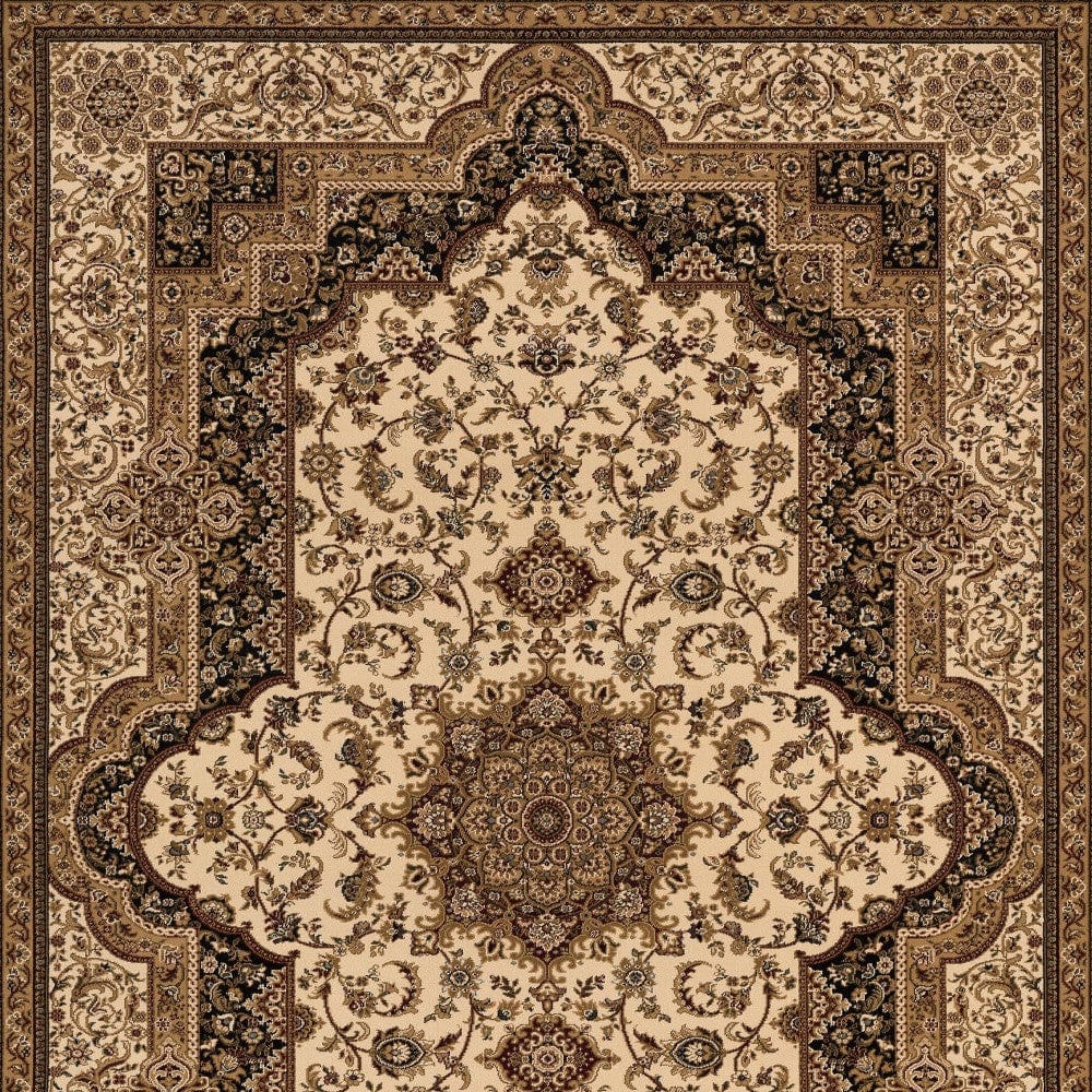 5' X 8' Black and Ivory Oriental Power Loom Area Rug - Homeroots