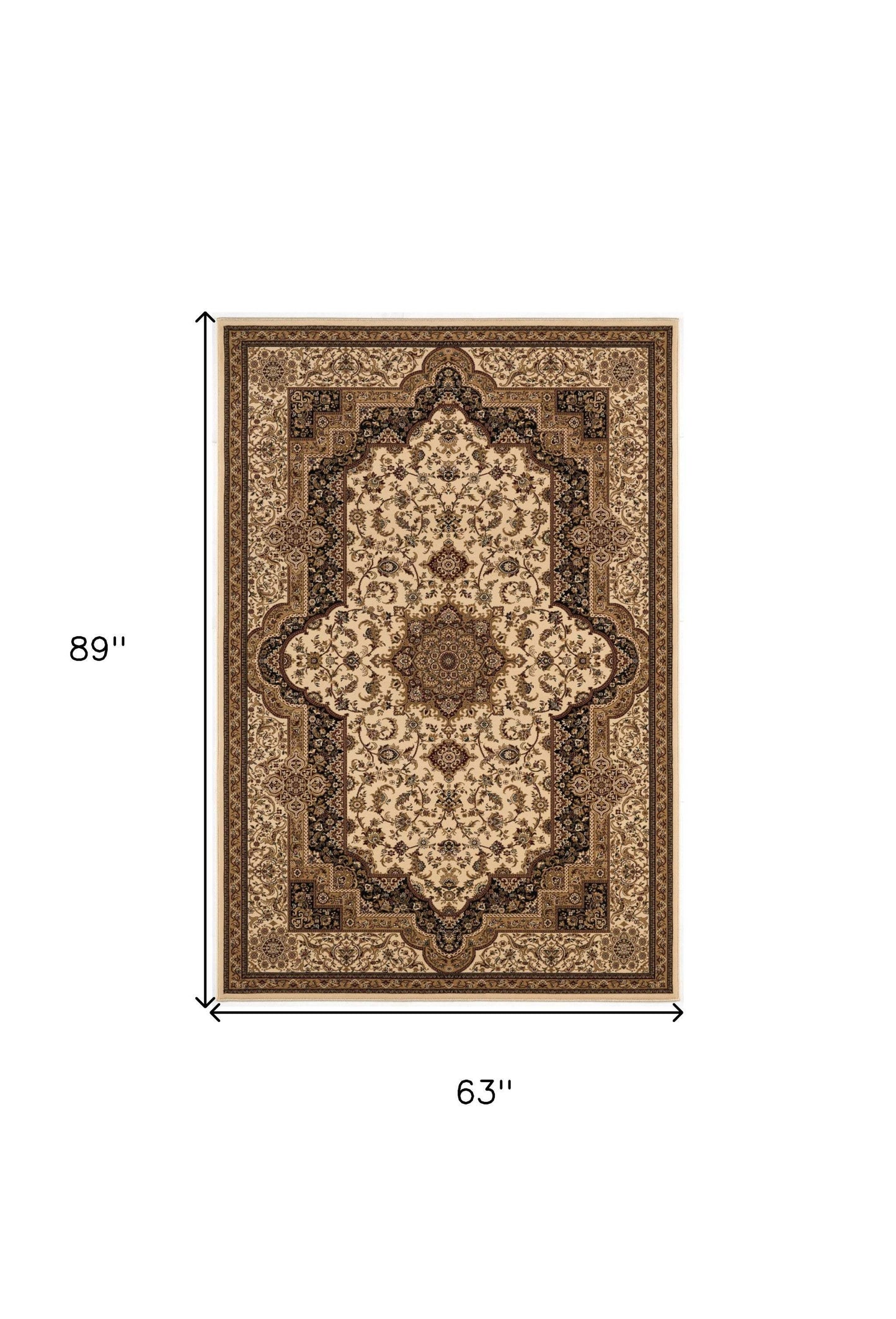 5' X 8' Black and Ivory Oriental Power Loom Area Rug - Homeroots - Flyclothing LLC