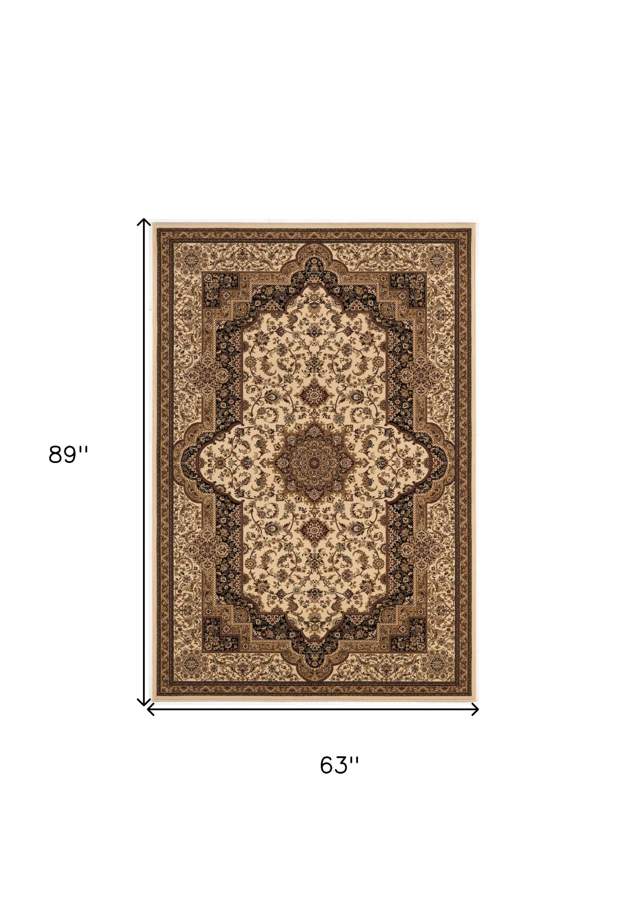 5' X 8' Black and Ivory Oriental Power Loom Area Rug - Homeroots - Flyclothing LLC