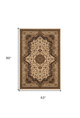 5' X 8' Black and Ivory Oriental Power Loom Area Rug - Homeroots