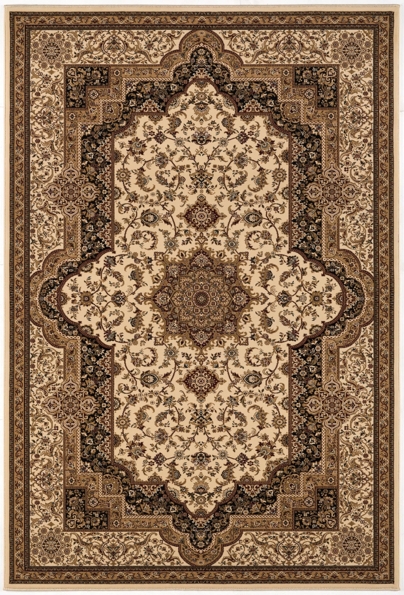 7' X 9' Black and Ivory Oriental Power Loom Area Rug