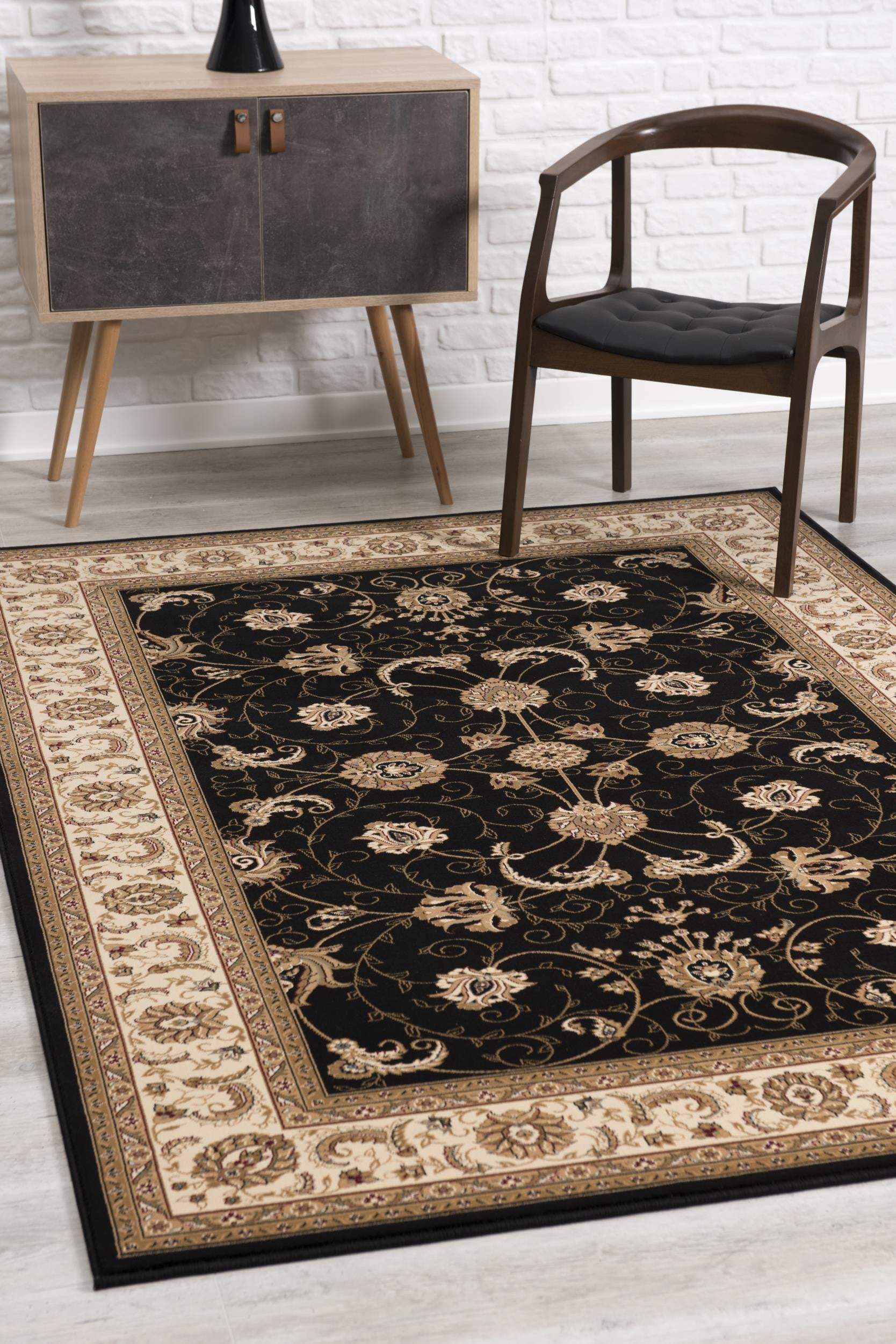 5' X 8' Black and Ivory Oriental Power Loom Area Rug - Homeroots - Flyclothing LLC