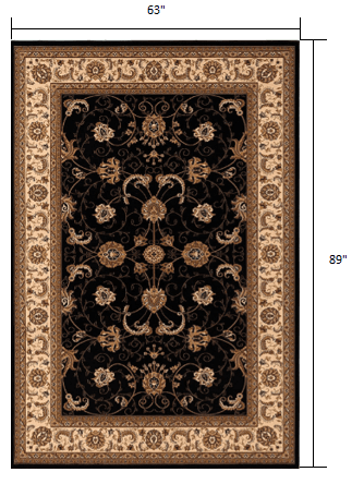 5' X 8' Black and Ivory Oriental Power Loom Area Rug - Homeroots - Flyclothing LLC
