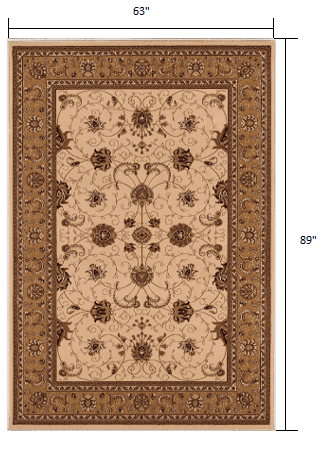 5' X 8' Beige and Ivory Oriental Power Loom Area Rug - Homeroots - Flyclothing LLC