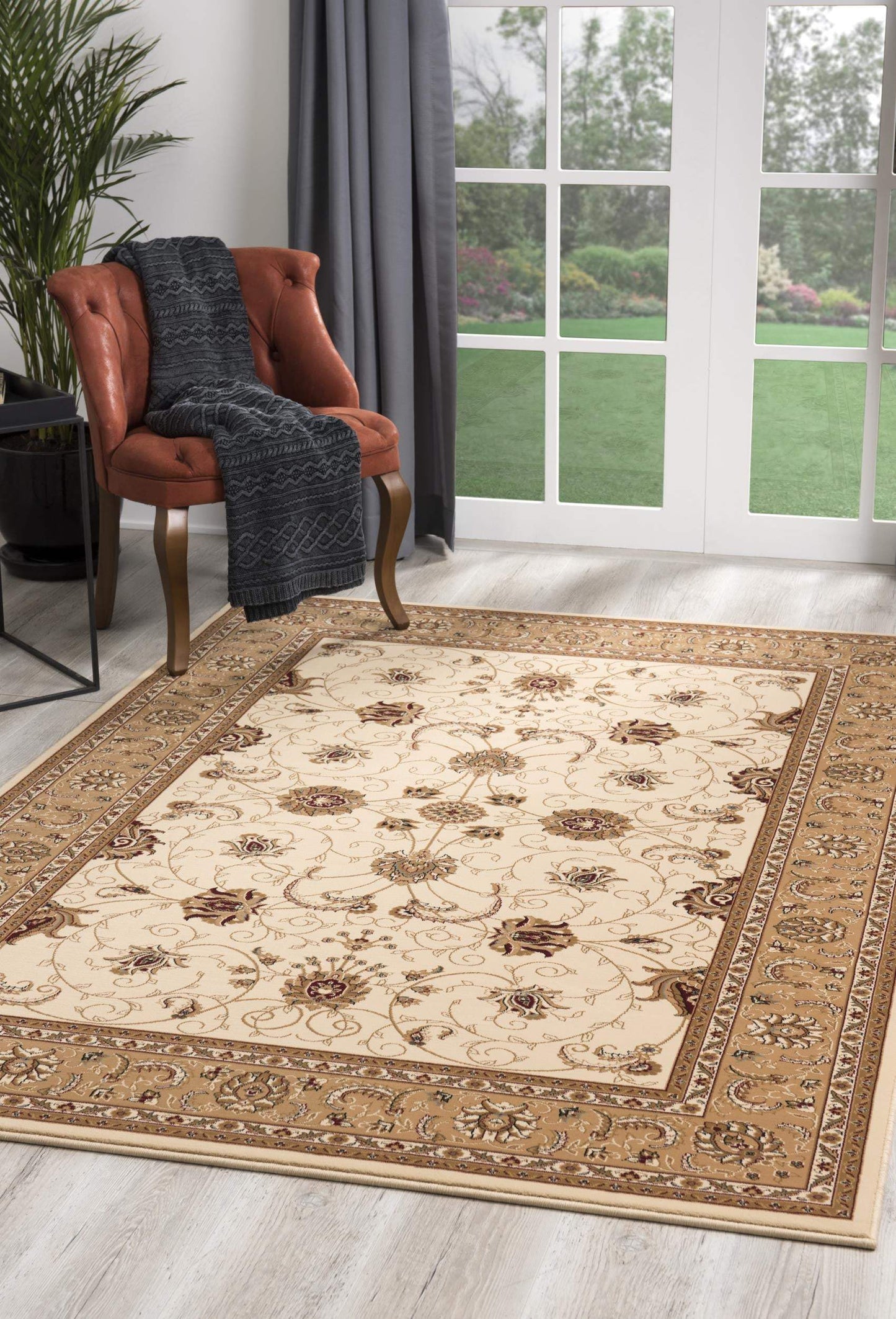 7' X 9' Beige and Ivory Oriental Power Loom Area Rug - Homeroots - Flyclothing LLC