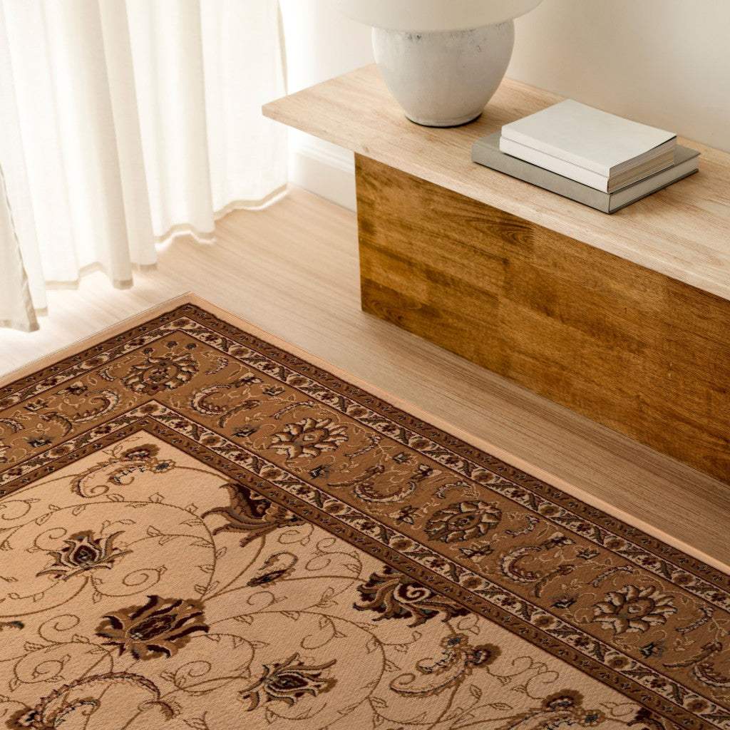 7' X 9' Beige and Ivory Oriental Power Loom Area Rug - Homeroots - Flyclothing LLC