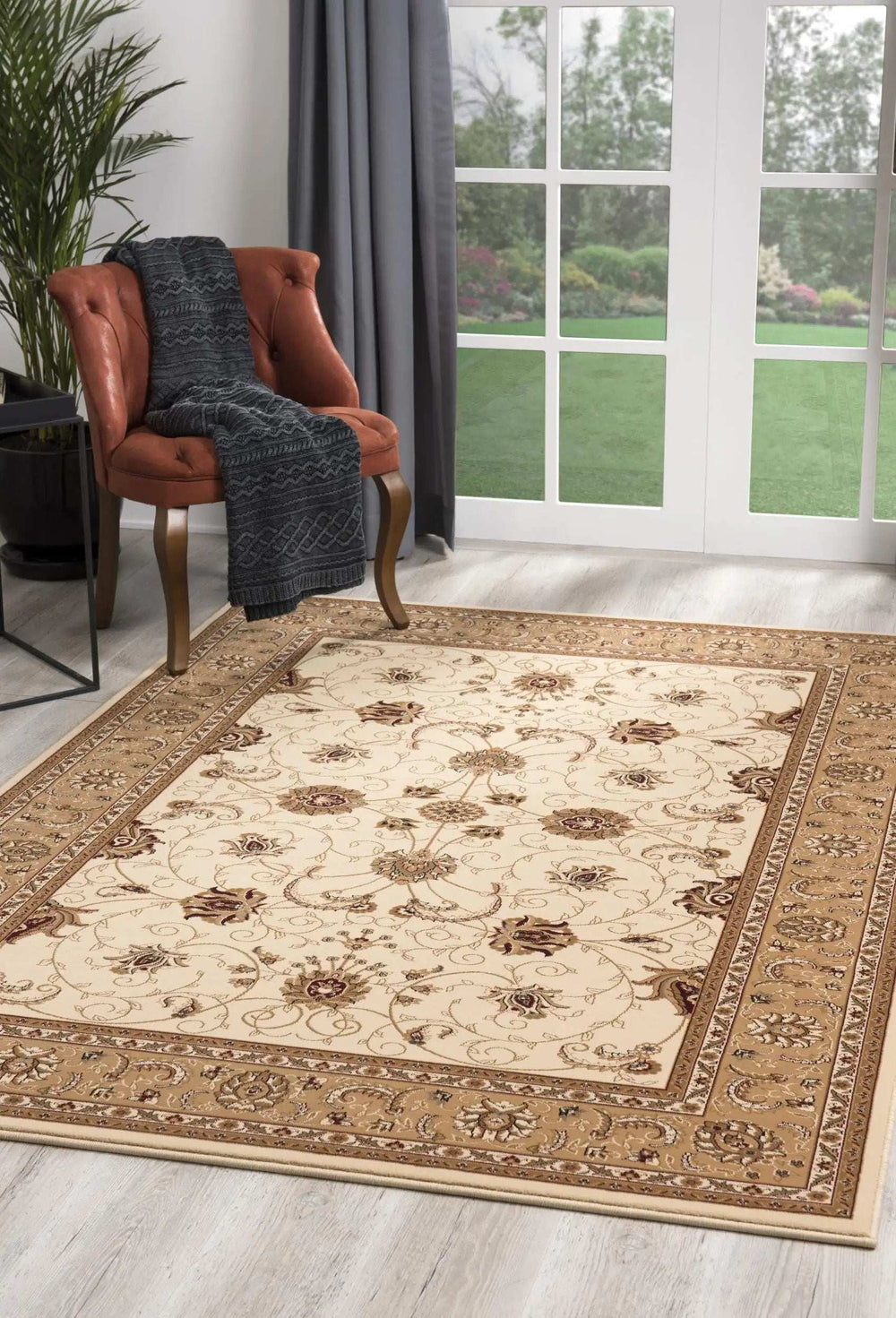 8' X 11' Beige and Ivory Oriental Power Loom Area Rug - Homeroots - Flyclothing LLC