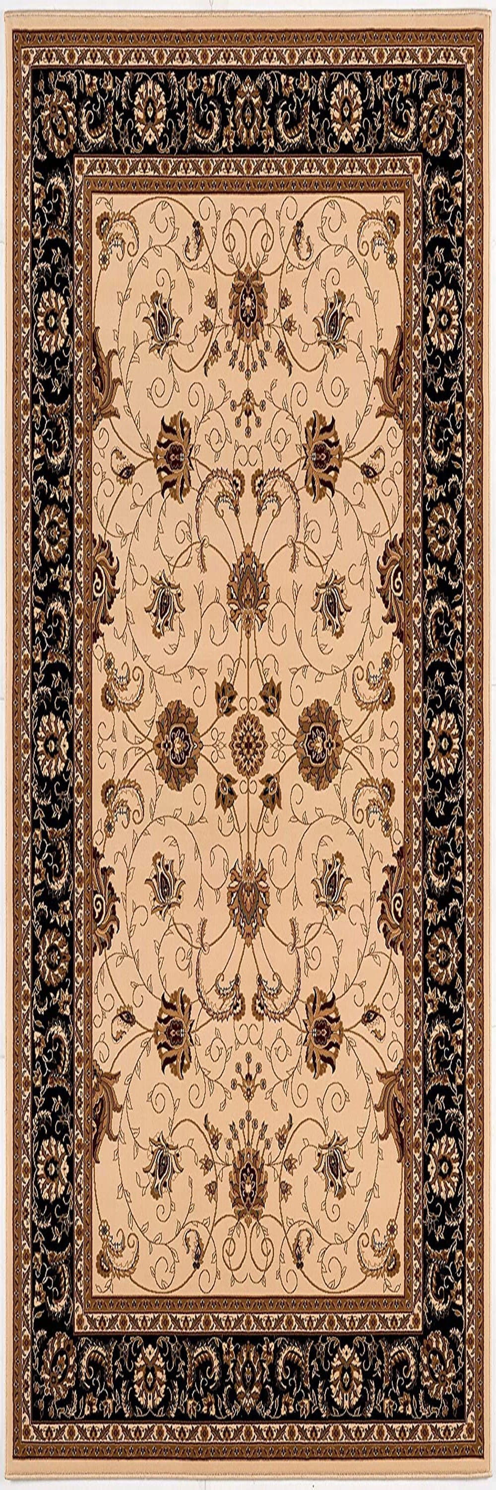 13' Runner Black and Ivory Oriental Power Loom Runner Rug - Homeroots