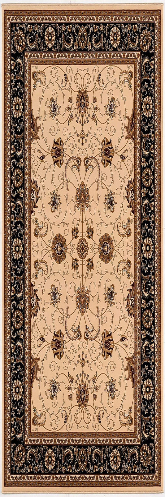 13' Runner Black and Ivory Oriental Power Loom Runner Rug - Homeroots