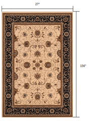 13' Runner Black and Ivory Oriental Power Loom Runner Rug - Homeroots
