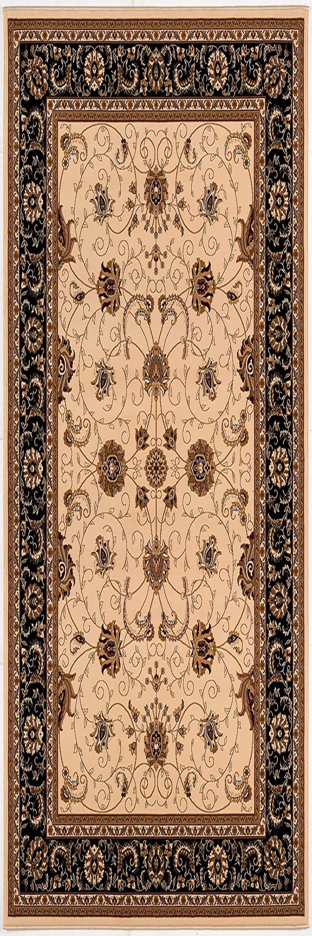 13' Runner Black and Ivory Oriental Power Loom Runner Rug
