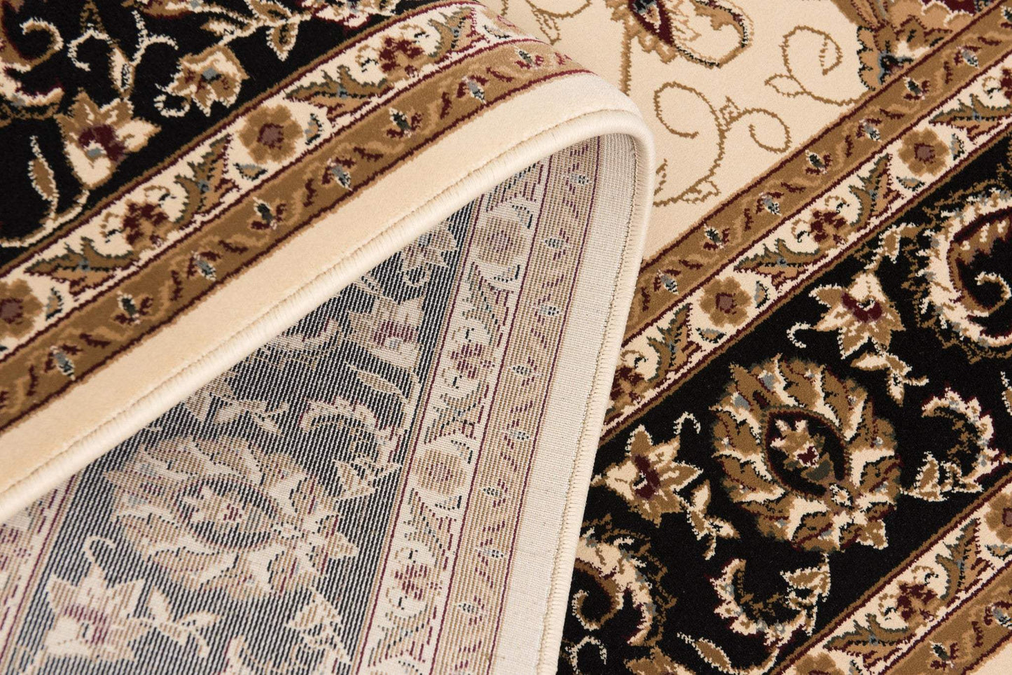 15' Runner Black and Ivory Oriental Power Loom Runner Rug - Homeroots - Flyclothing LLC