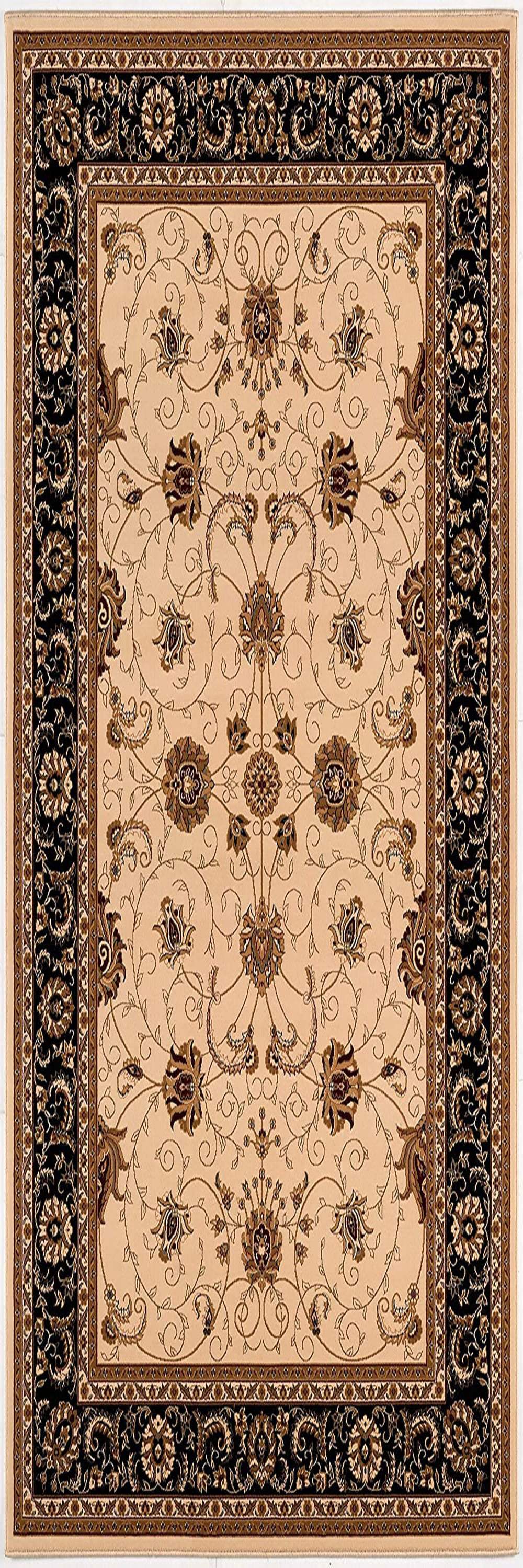 15' Runner Black and Ivory Oriental Power Loom Runner Rug - Homeroots - Flyclothing LLC