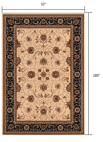 15' Runner Black and Ivory Oriental Power Loom Runner Rug - Homeroots - Flyclothing LLC