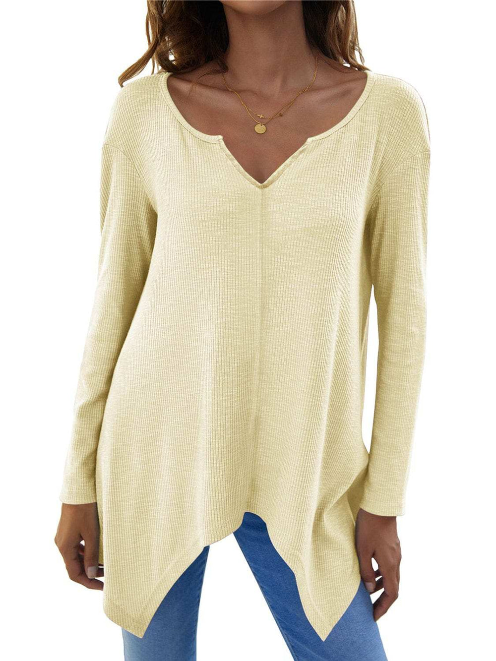 Full Size V-Neck Long Sleeve T-Shirt - Trendsi - Flyclothing LLC