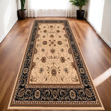 20' Runner Black and Ivory Oriental Power Loom Runner Rug - Homeroots