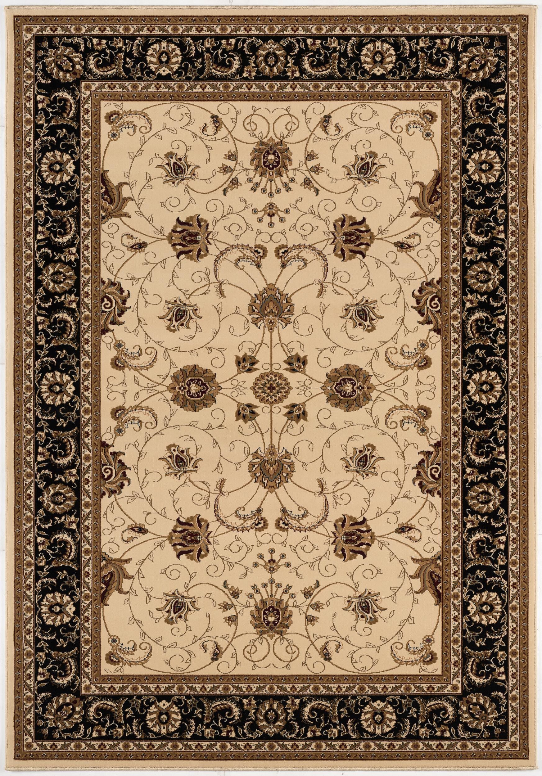 4' X 6' Black and Ivory Oriental Power Loom Area Rug