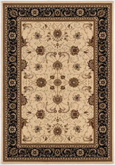 5' X 8' Black and Ivory Oriental Power Loom Area Rug
