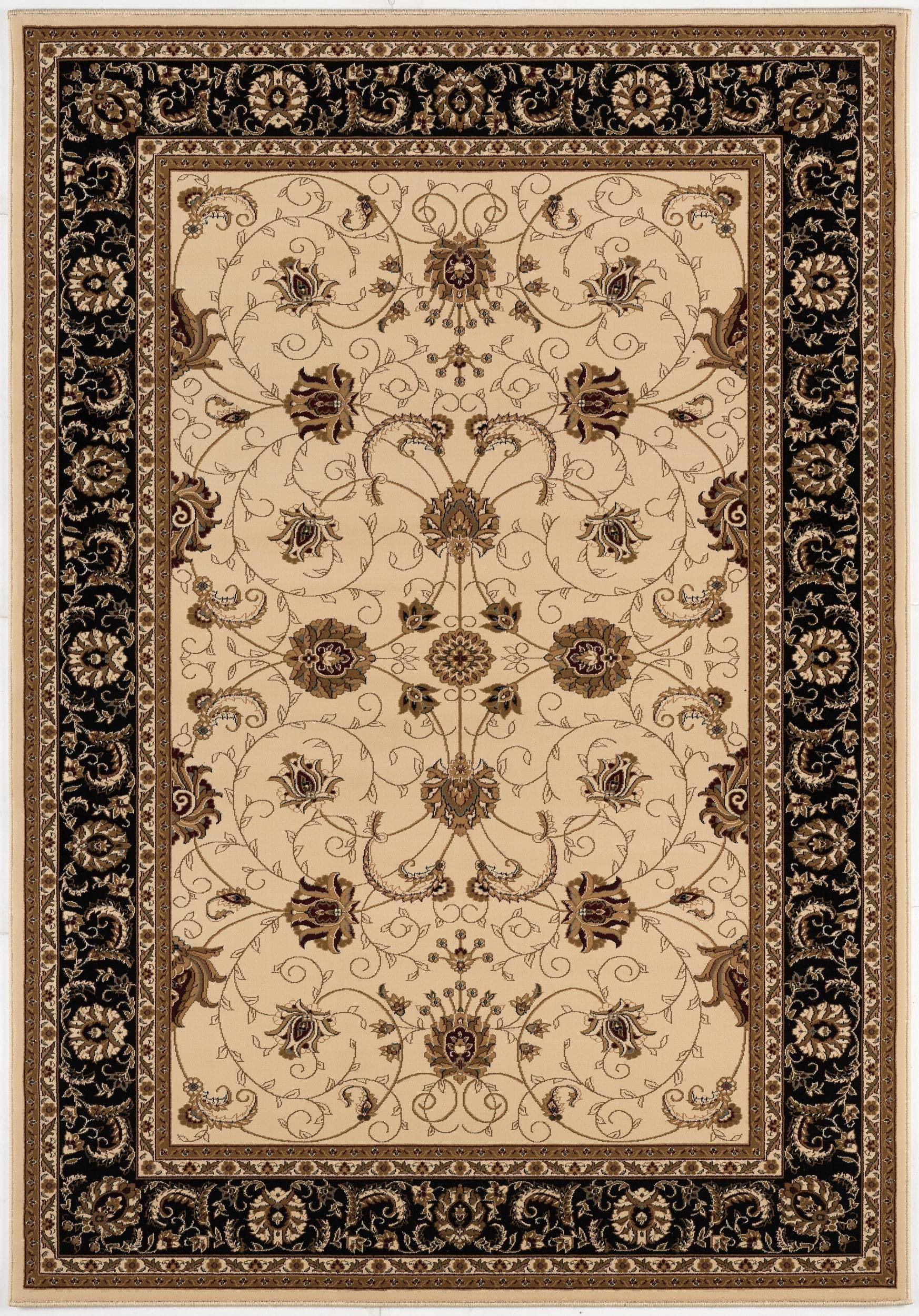 7' X 9' Black and Ivory Oriental Power Loom Area Rug - Homeroots