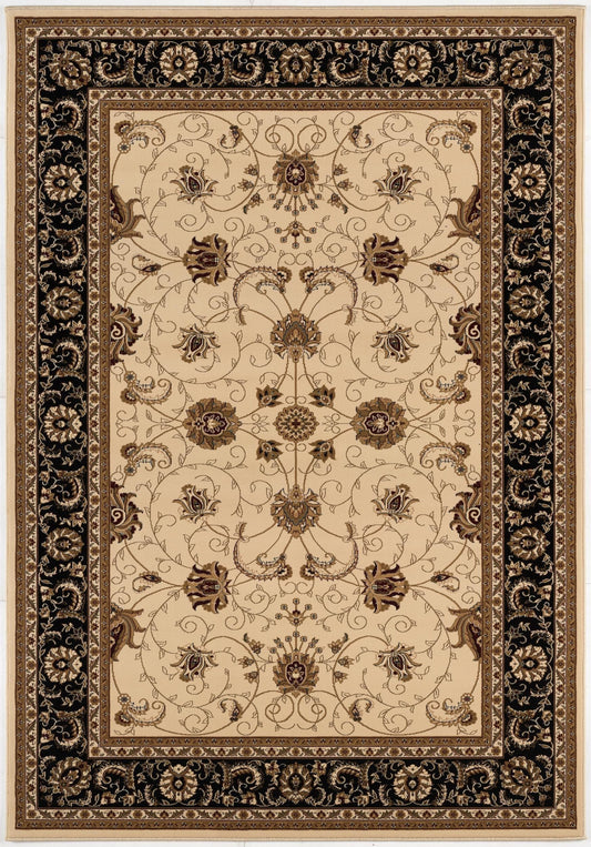 7' X 9' Black and Ivory Oriental Power Loom Area Rug - Homeroots
