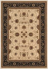 7' X 9' Black and Ivory Oriental Power Loom Area Rug - Homeroots