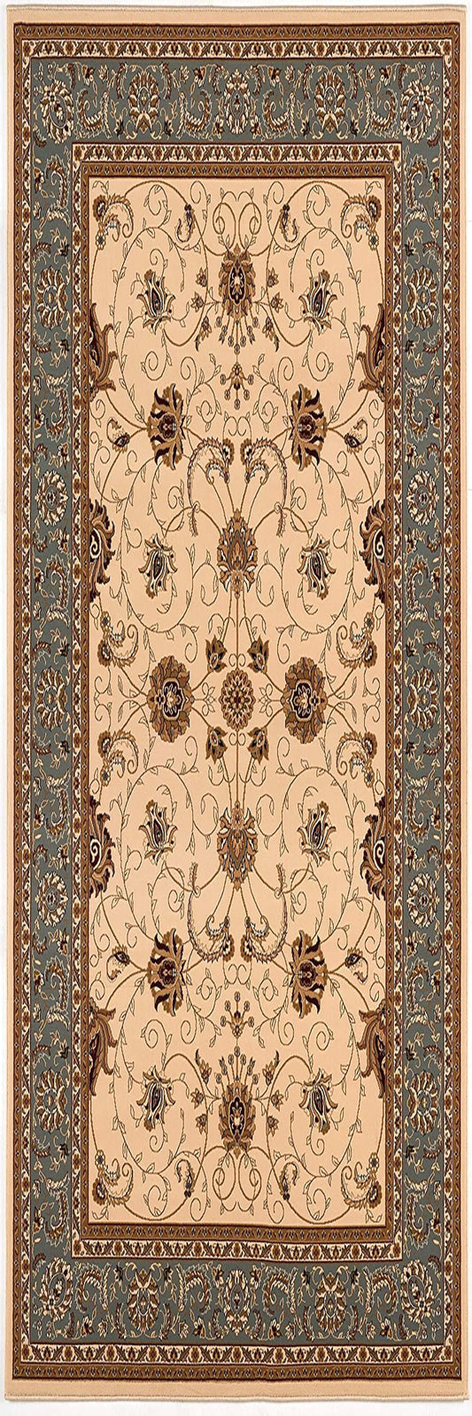 13' Runner Blue and Ivory Oriental Power Loom Runner Rug