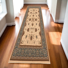 15' Runner Blue and Ivory Oriental Power Loom Runner Rug