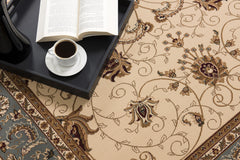 8' Runner Blue and Ivory Oriental Power Loom Runner Rug