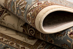 8' Runner Blue and Ivory Oriental Power Loom Runner Rug