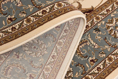 8' Runner Blue and Ivory Oriental Power Loom Runner Rug