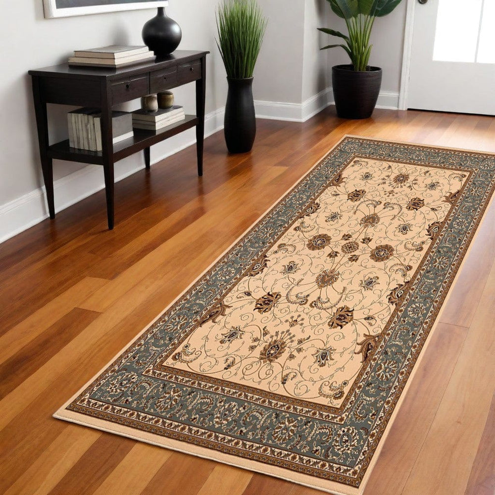 8' Runner Blue and Ivory Oriental Power Loom Runner Rug - Homeroots