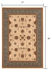 8' Runner Blue and Ivory Oriental Power Loom Runner Rug